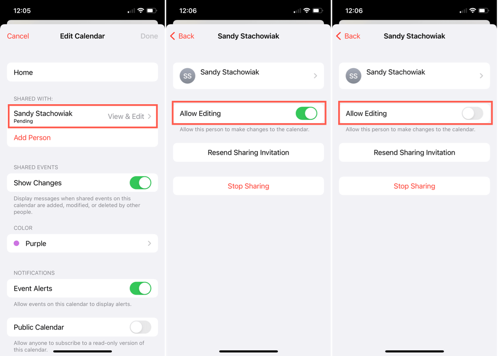 Adjusting sharing permissions on iPhone