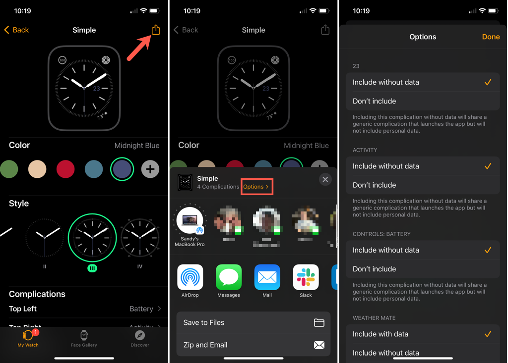 How to share a face from the Watch app on iPhone