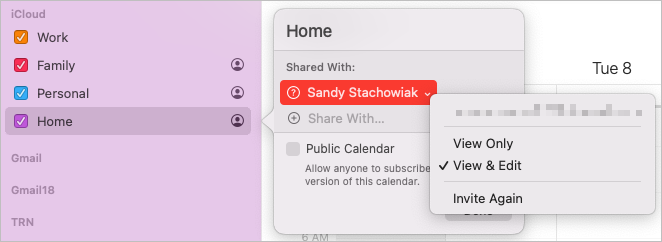Calendar > Edit > Share Settings > View Only or View & Edit