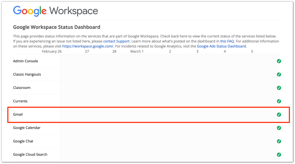 Google Workspace Status Dashboard