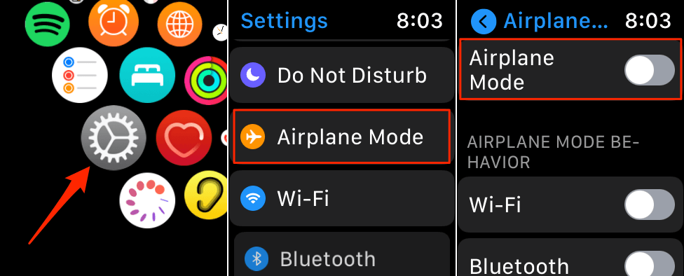 Settings > Airplane Mode on Watch