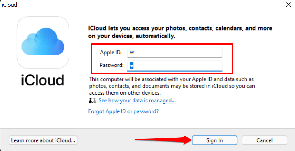Apple ID and Password screen 