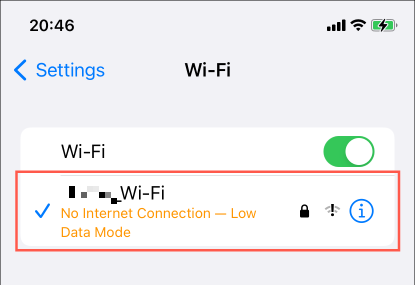 Settings > Wi-Fi Info icon 