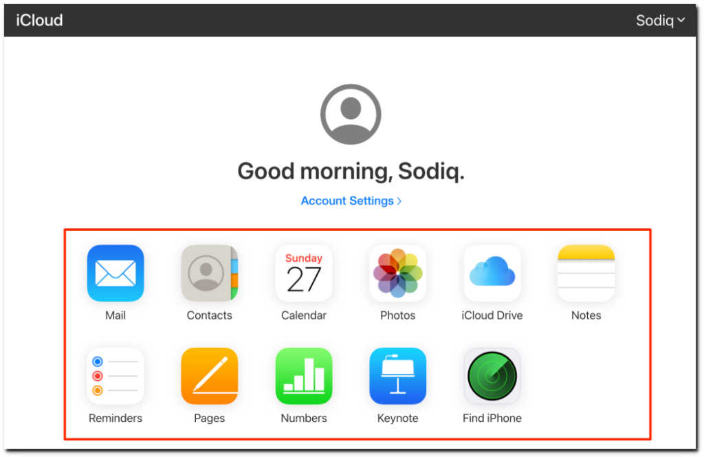 iCloud screen 
