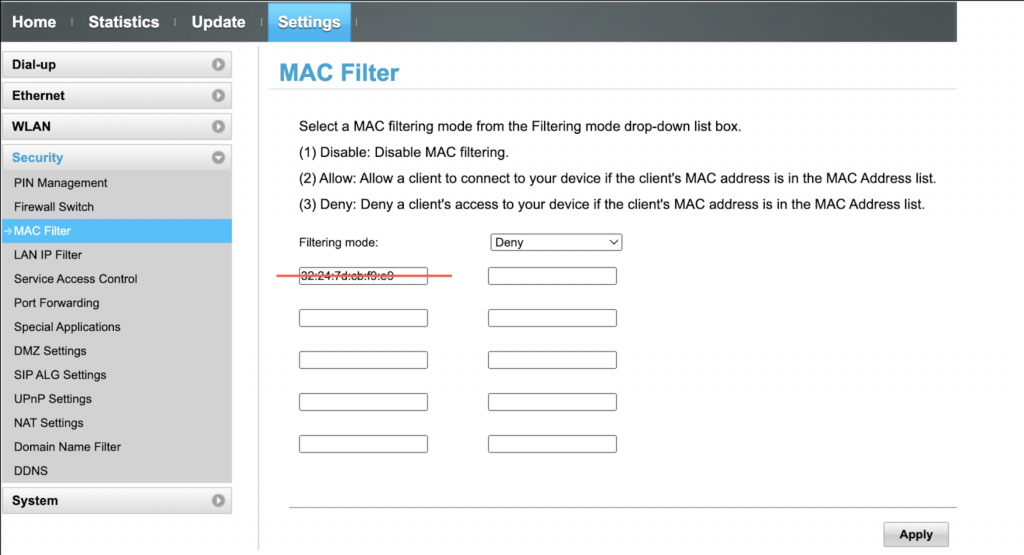 MAC Filter list