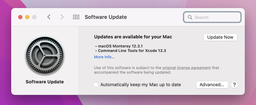 Software Update screen 