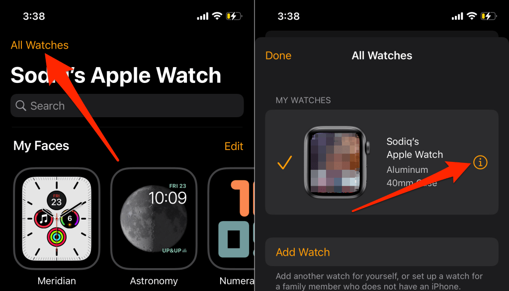 All Watches > Info icon