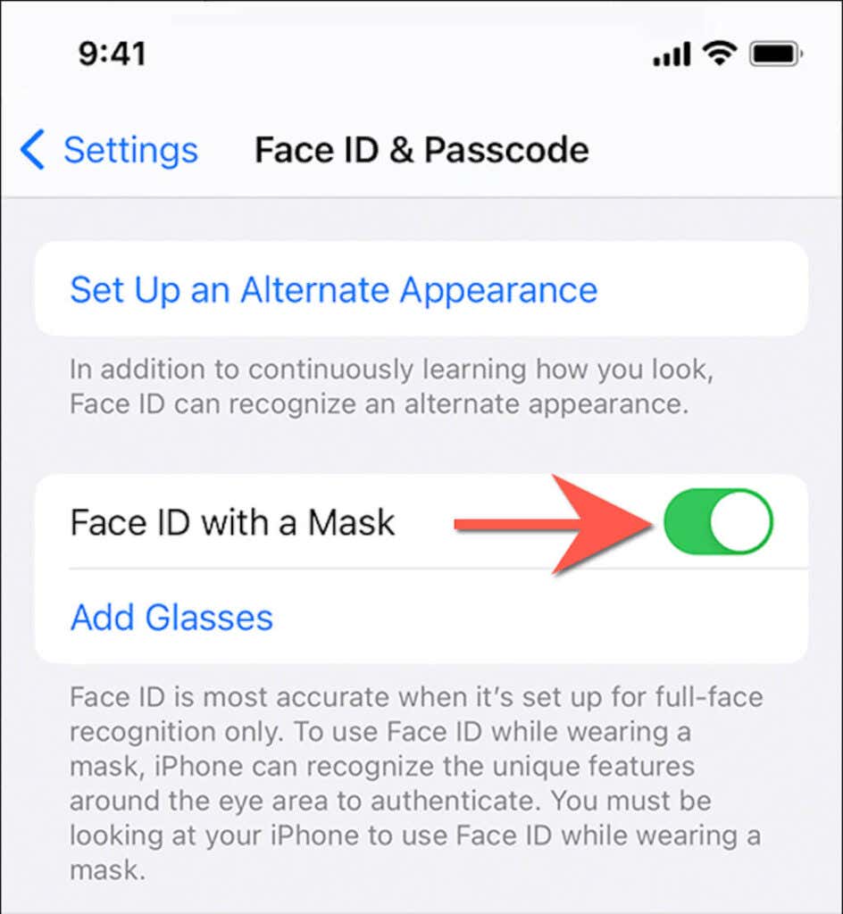 Settings > Face ID with a Mask