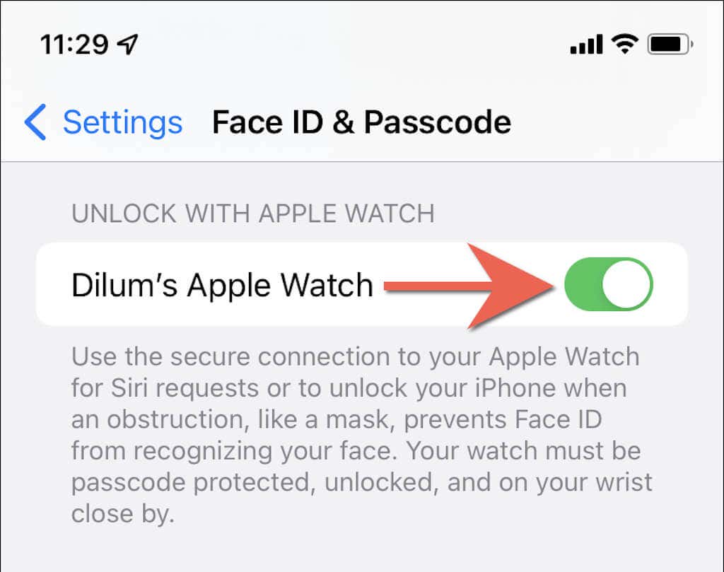 Settings > Face ID & Passcode > Unlock with Apple Watch 
