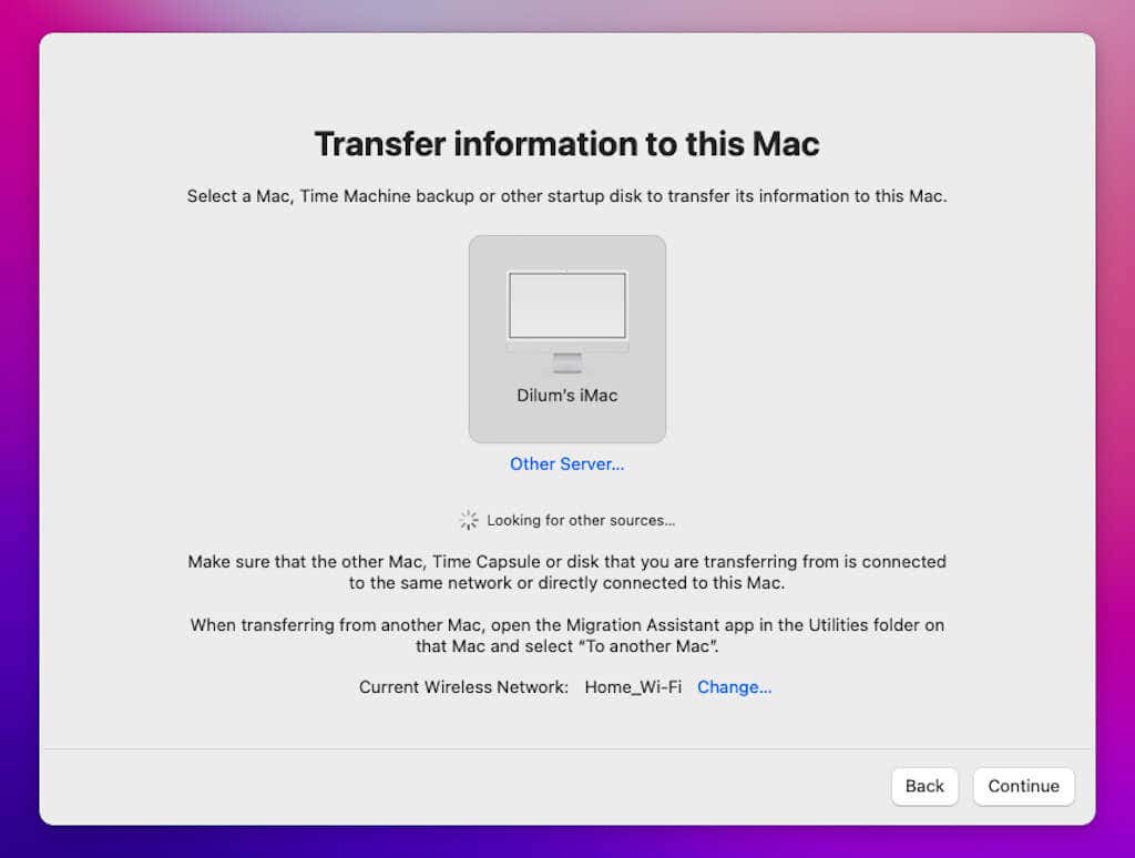 Transfer information to this Mac
