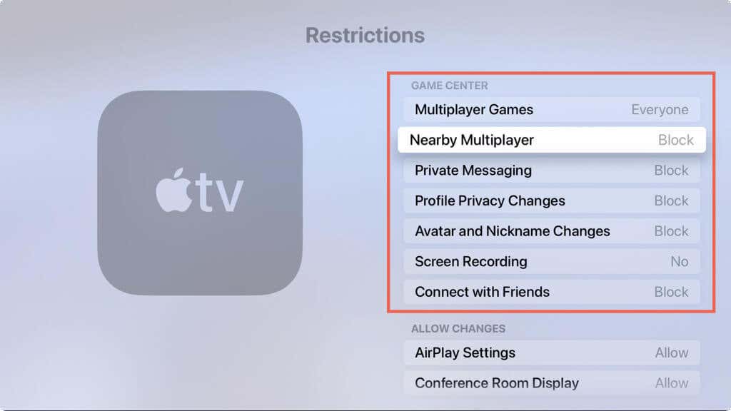 Restrictions > Game Center
