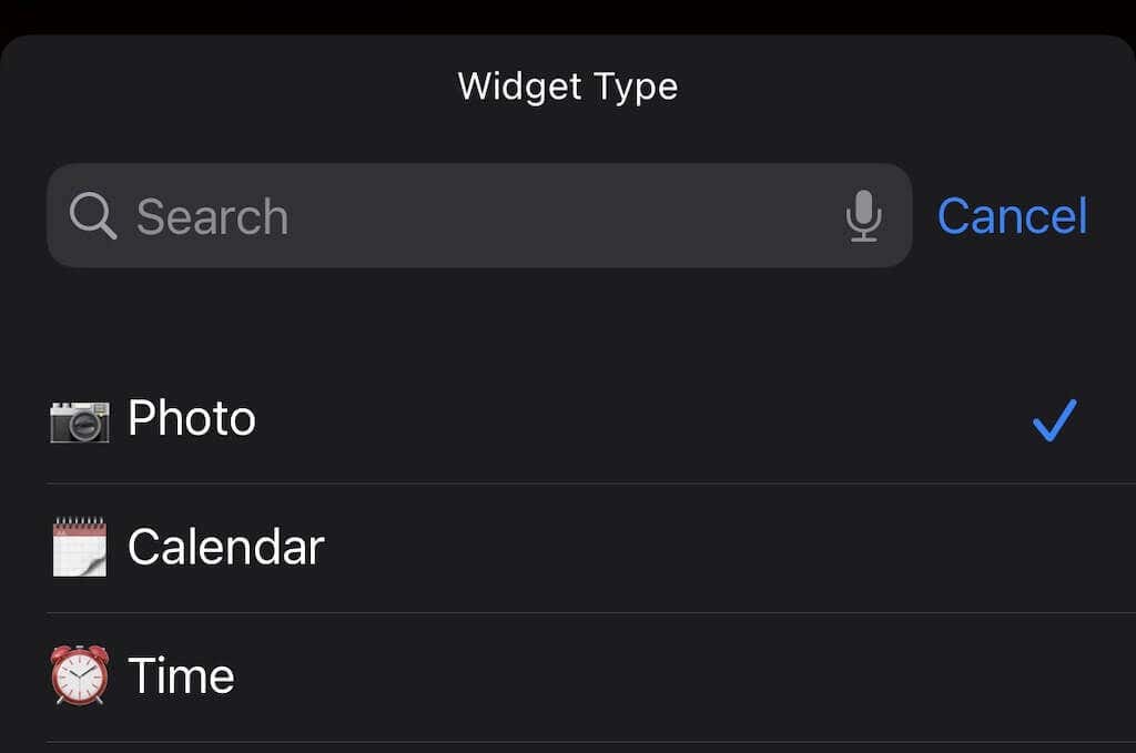 Widget Type > Photo