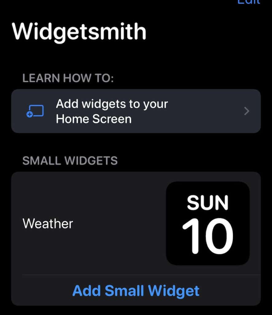 Widgetsmith start screen 