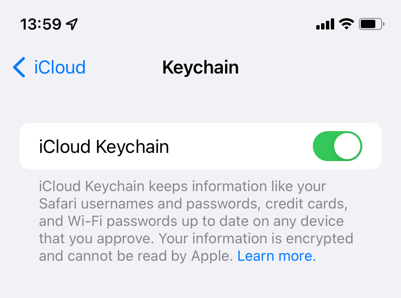 iCloud Keychain activated