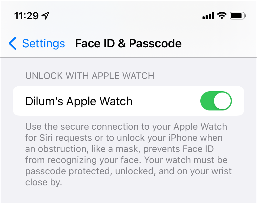 Face ID & Passcode > Unlock with Apple Watch