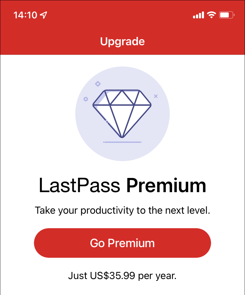 LastPass Premium upgrade window
