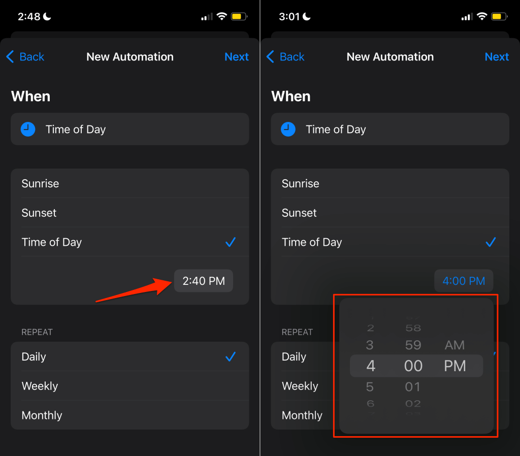 Setting a specific time