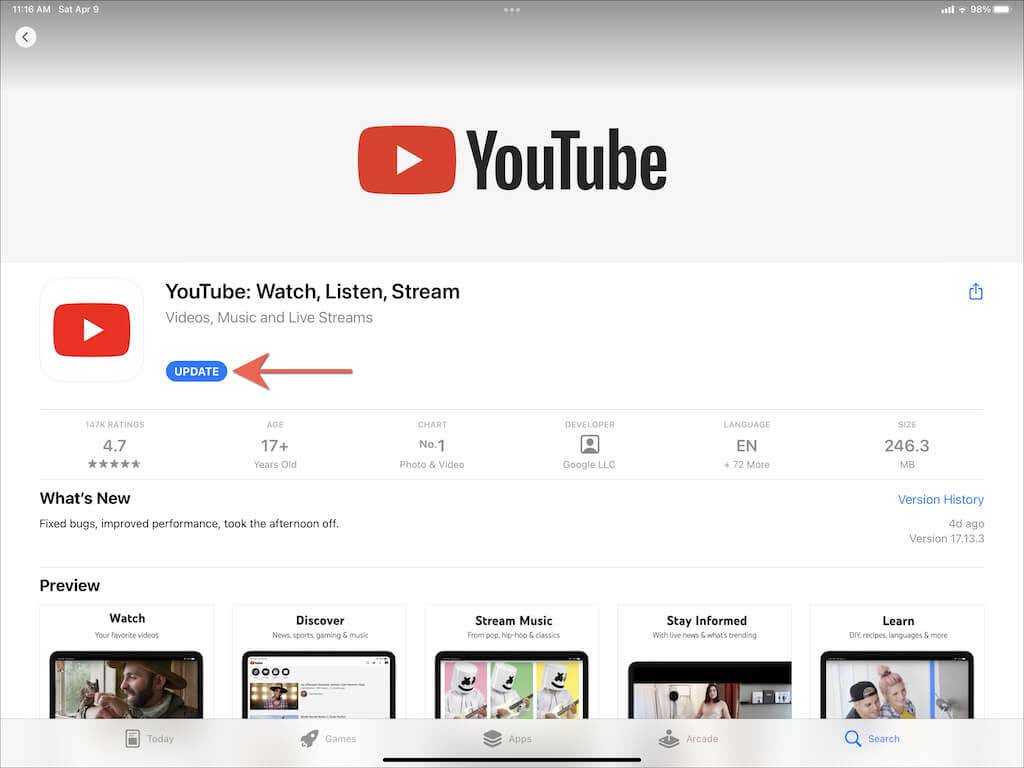 Update YouTube button 