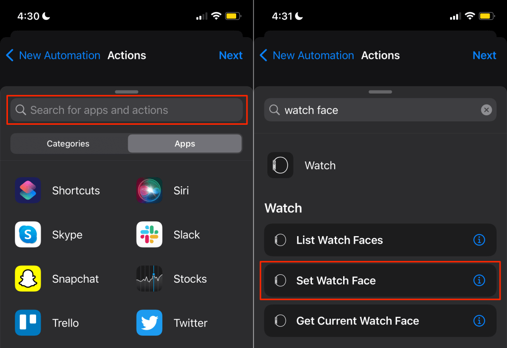 Actions > Set Watch Face