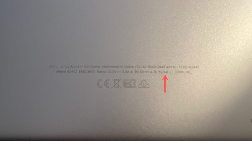 Serial number on back of device