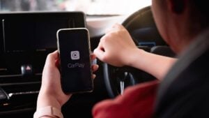 CarPlay phone in car.