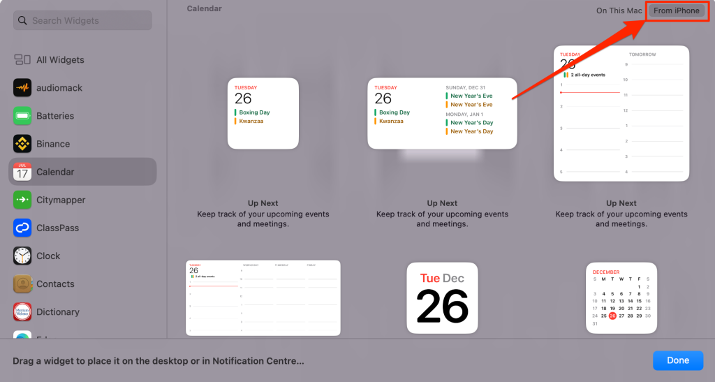 Add iPhone widget to Mac Notification Center