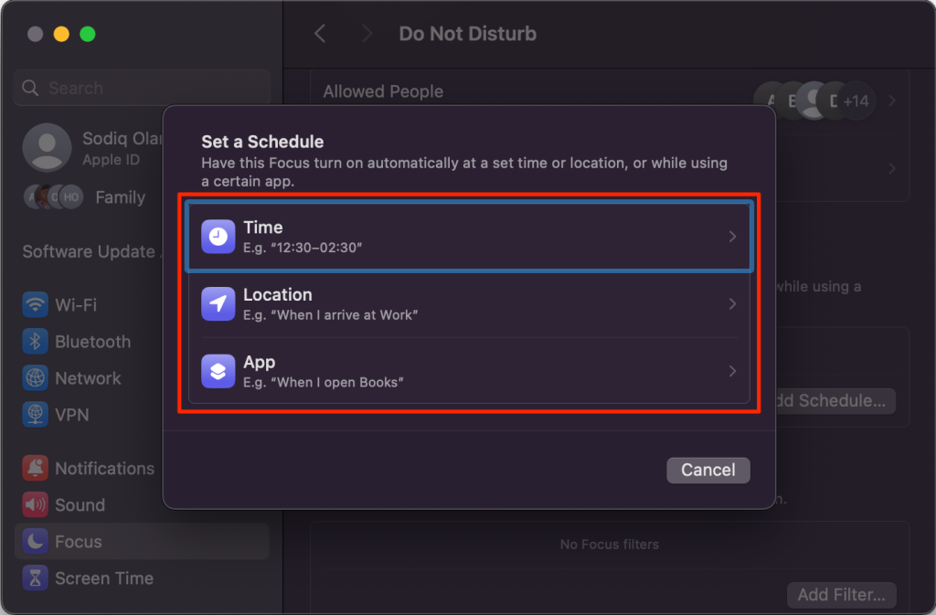 Do Not Disturb schedule options in macOS