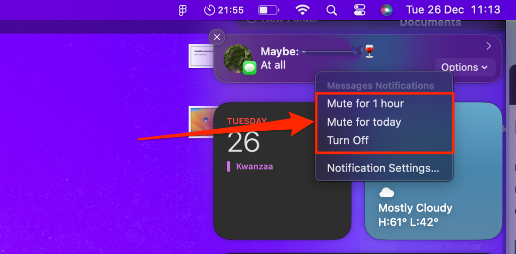 Notification options in Mac Notification Center