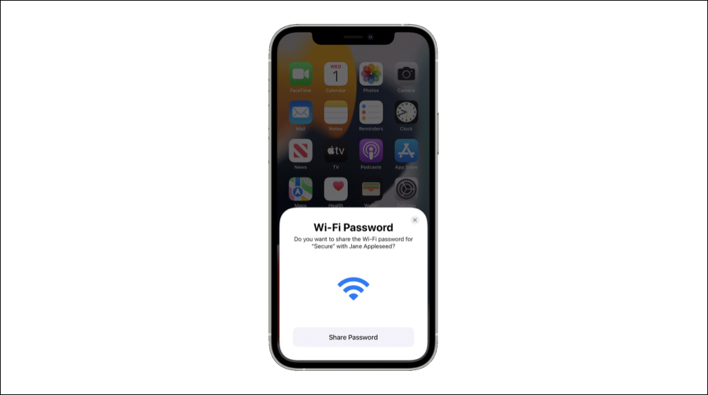 Wi-Fi Password sharing pop-up on iPhone