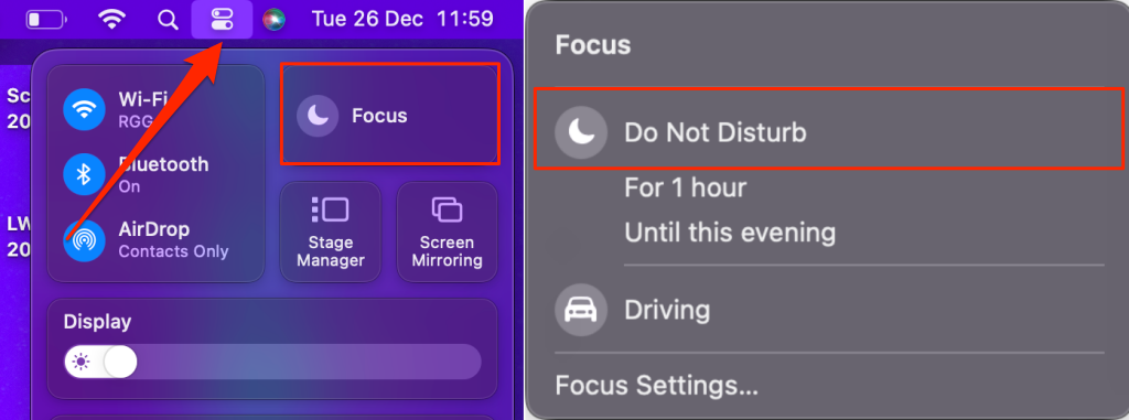 Do Not Disturb in Mac Control Center