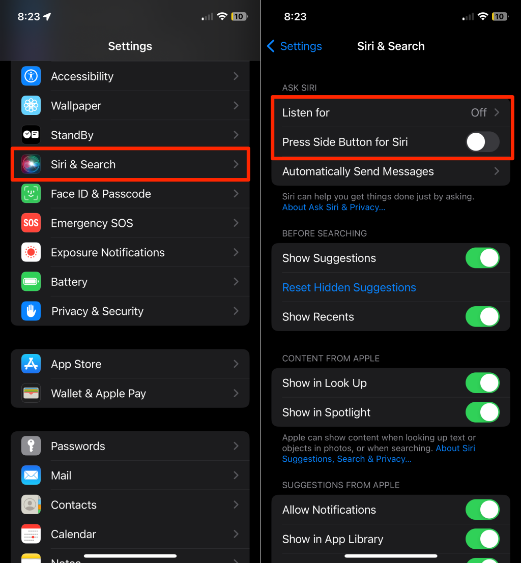Turning off Siri Voice command and activation on iPhone