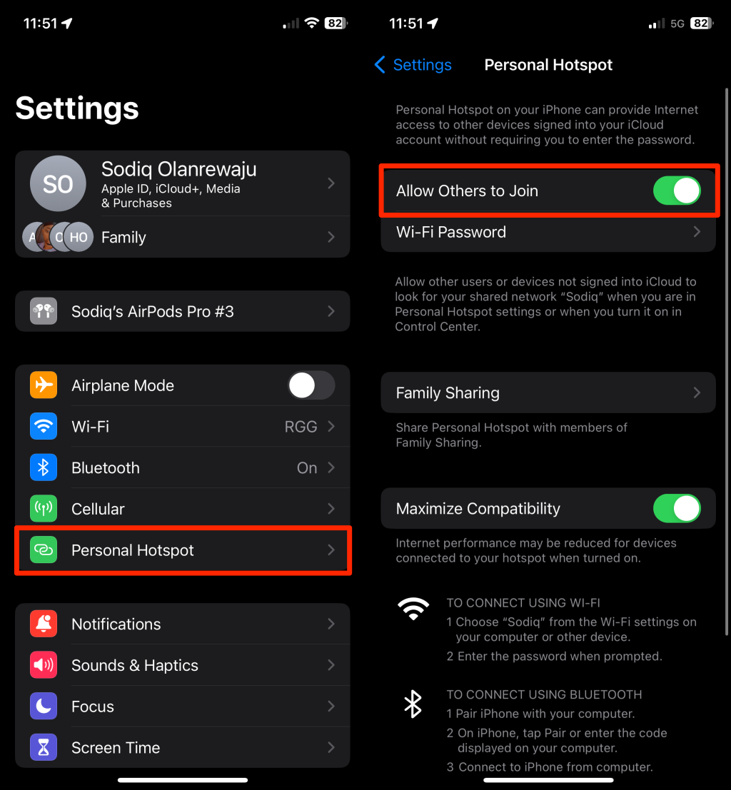 Turn off Personal Hotspot on iPhone