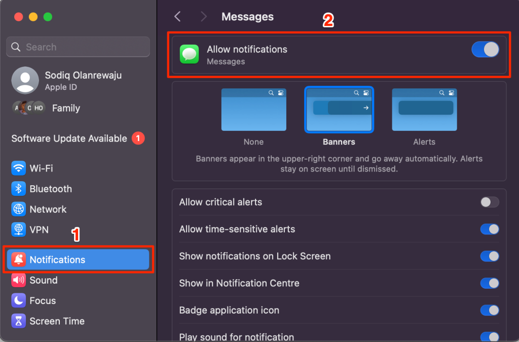 Allow app notifications in macOS settings