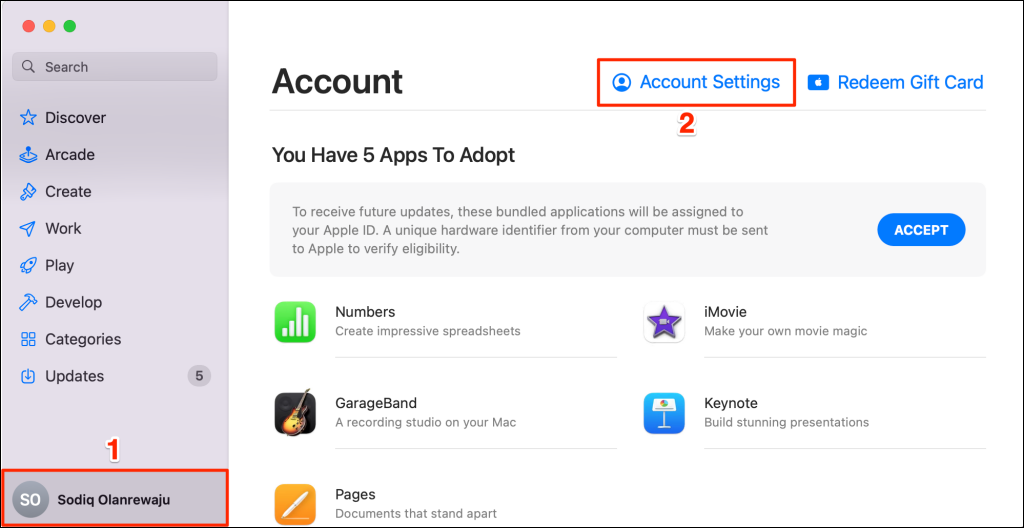App Store account settings on Mac 