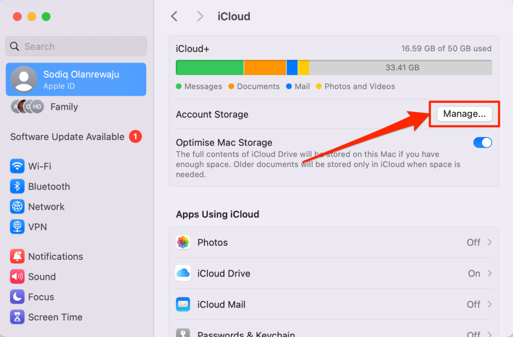 Manage iCloud storage data on Mac