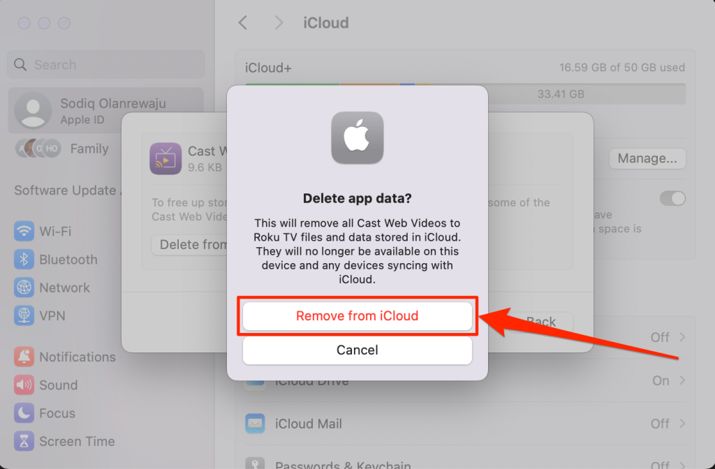 Remove app backup from iCloud on MacBook