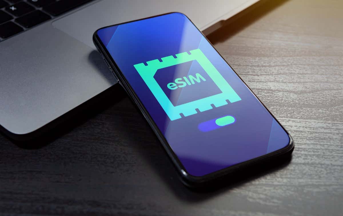 esim text on the display of a smartphone