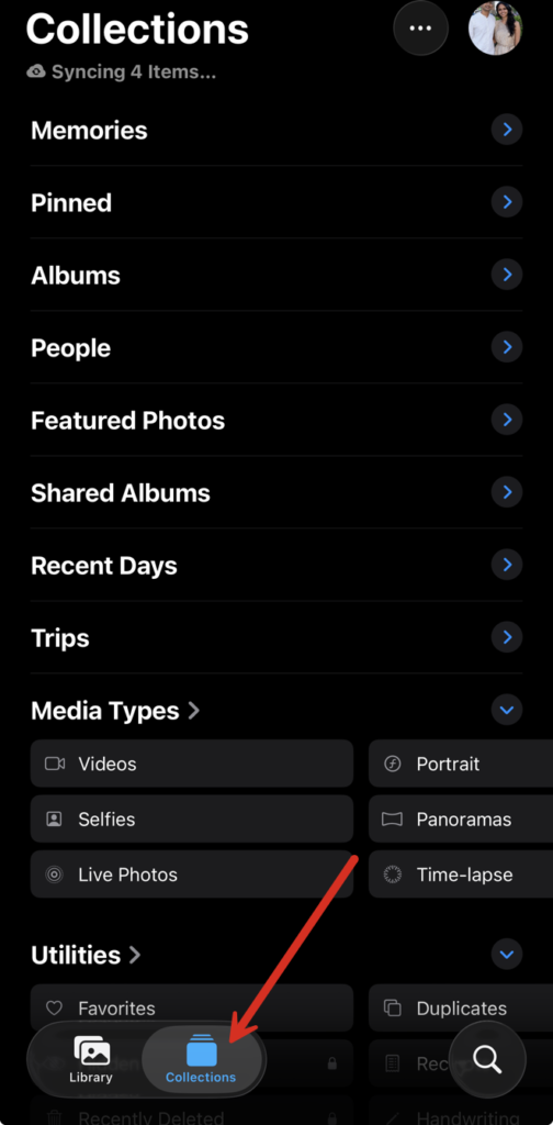 Collections - Switching To Mac Tap on Collections to see all your types of photos