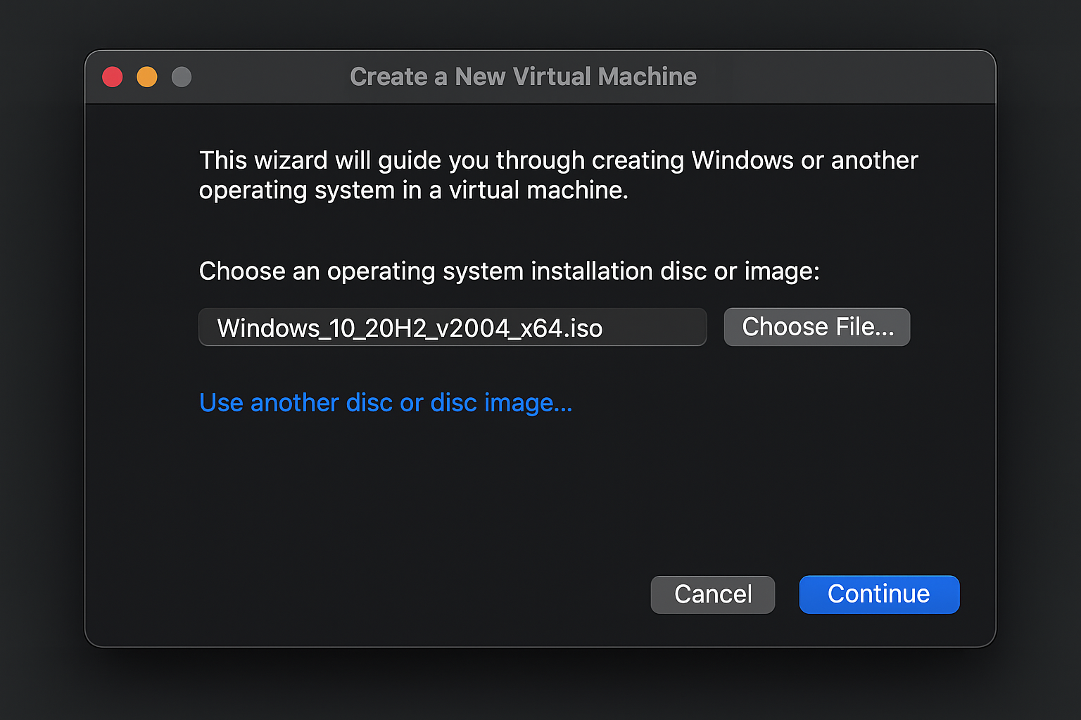 VMware Fusion main interface showing the + button and Create a Custom Virtual Machine option