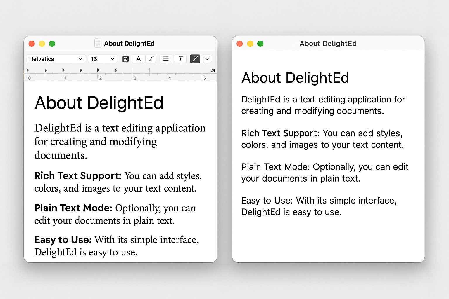 TextEdit showing both rich text and plain text modes