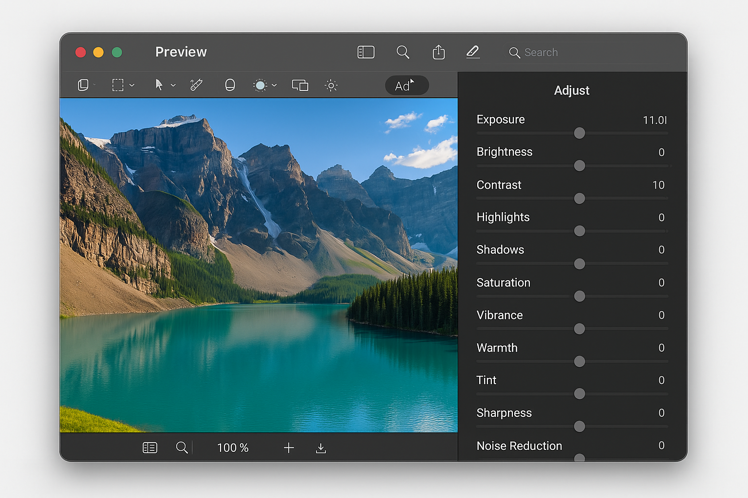 Preview app showing image editing tools