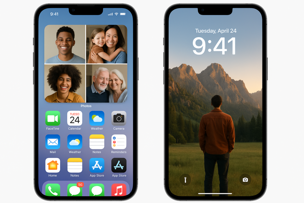 photos widgets - Switching To Mac iphone home screen with photo widget and iphone lock screen with landscape
