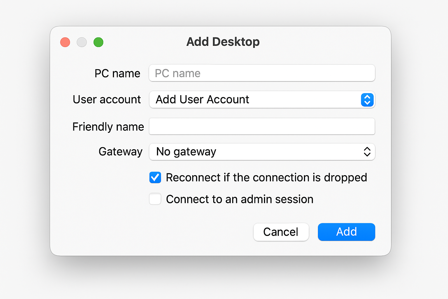 Microsoft Remote Desktop app on Mac connecting to Windows PC