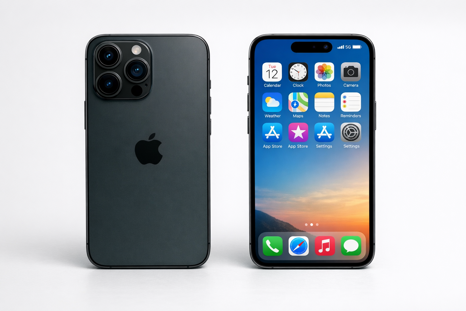 Two iPhones displayed side by side showing front and back views, demonstrating a clean, undamaged device ready for sale listing photos