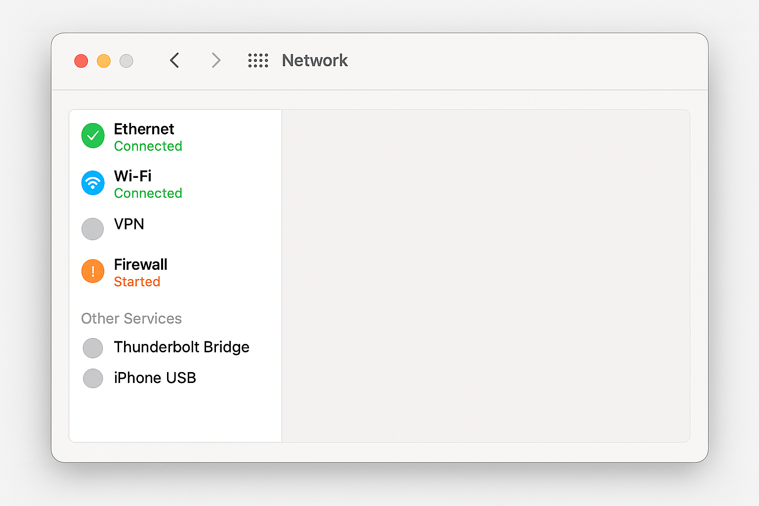 macOS Network settings showing multiple active connections