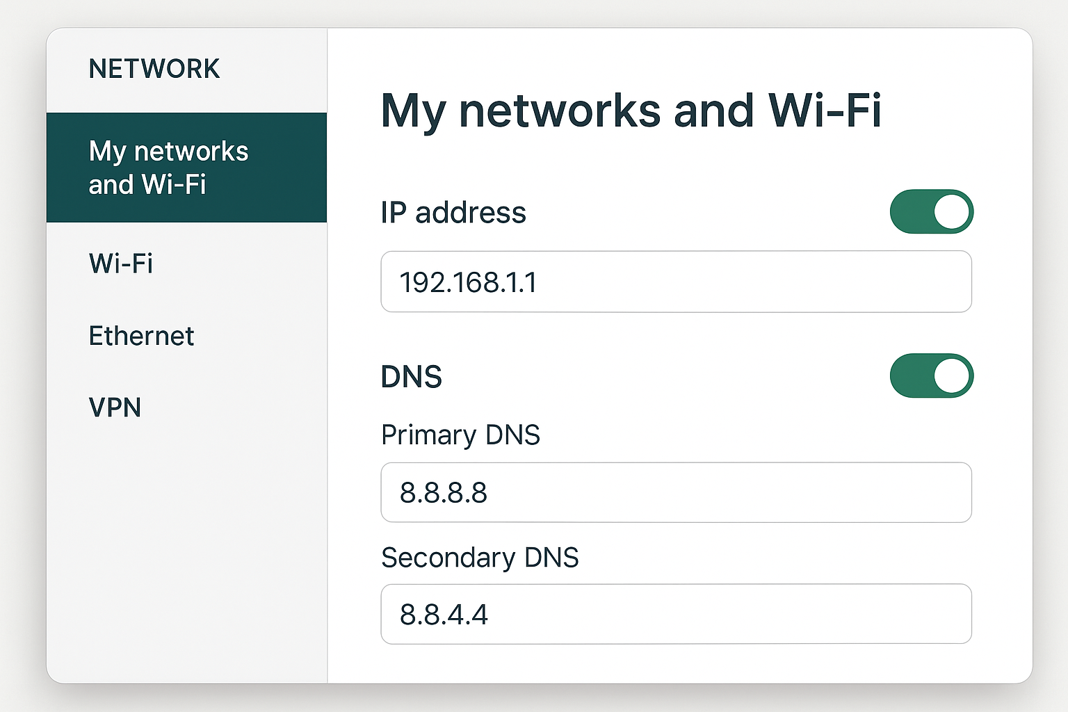 Network DNS settings with custom DNS servers being added