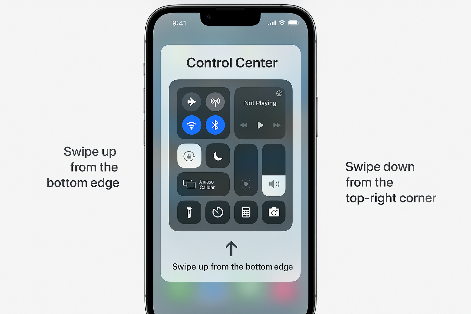 Instructions on opening Control Center showing both gesture types