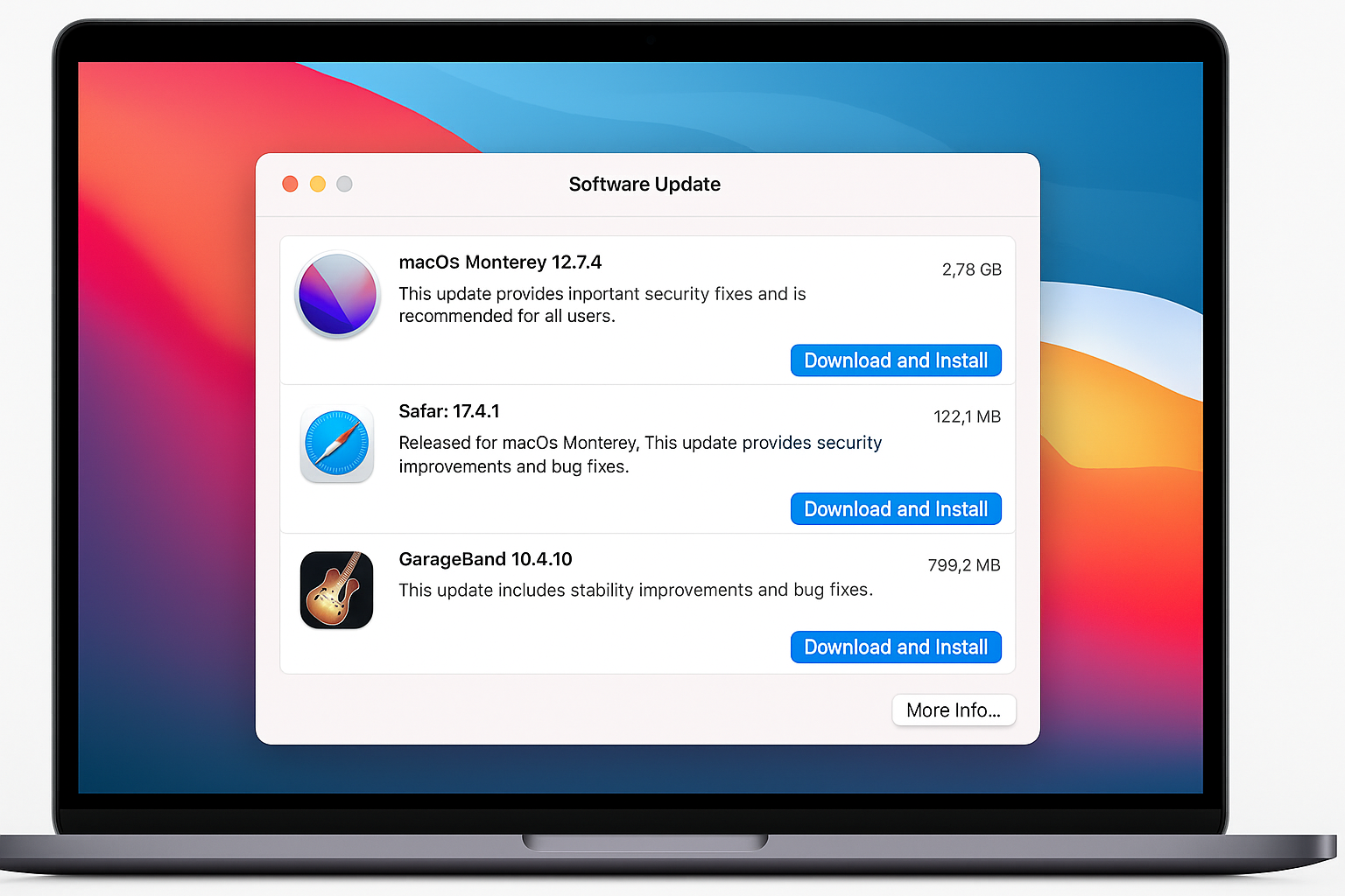 Software Update showing download options