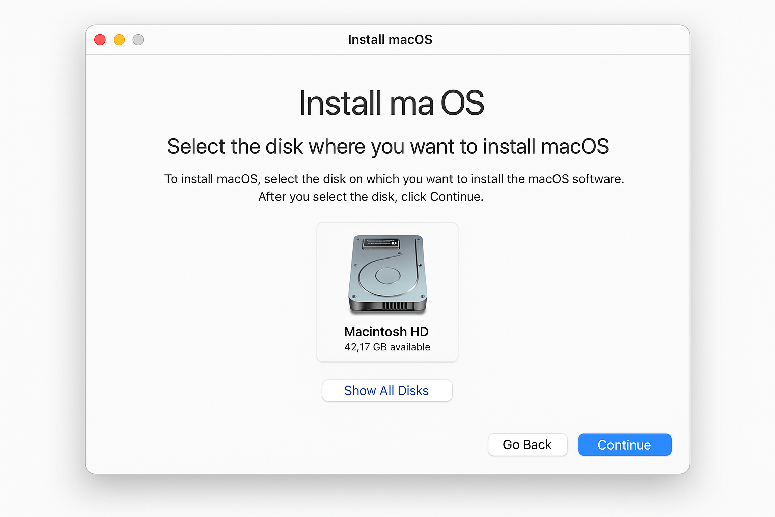 Installation destination screen with