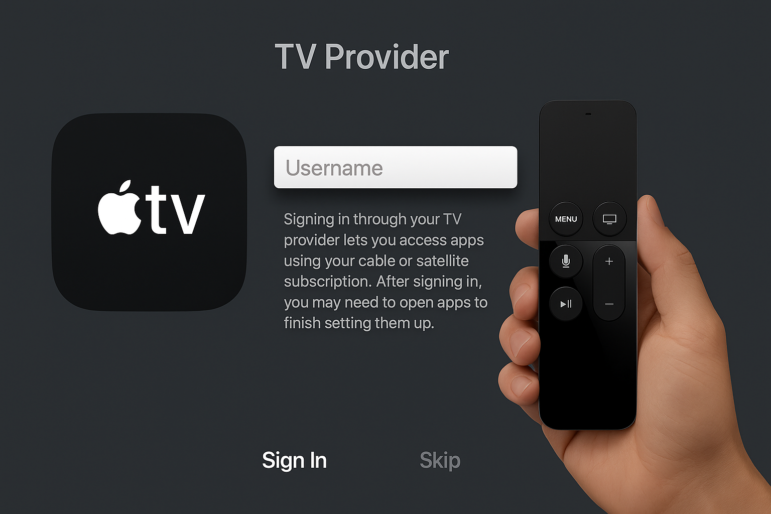 Sign In to Your TV Provider screen on Apple TV 4K
